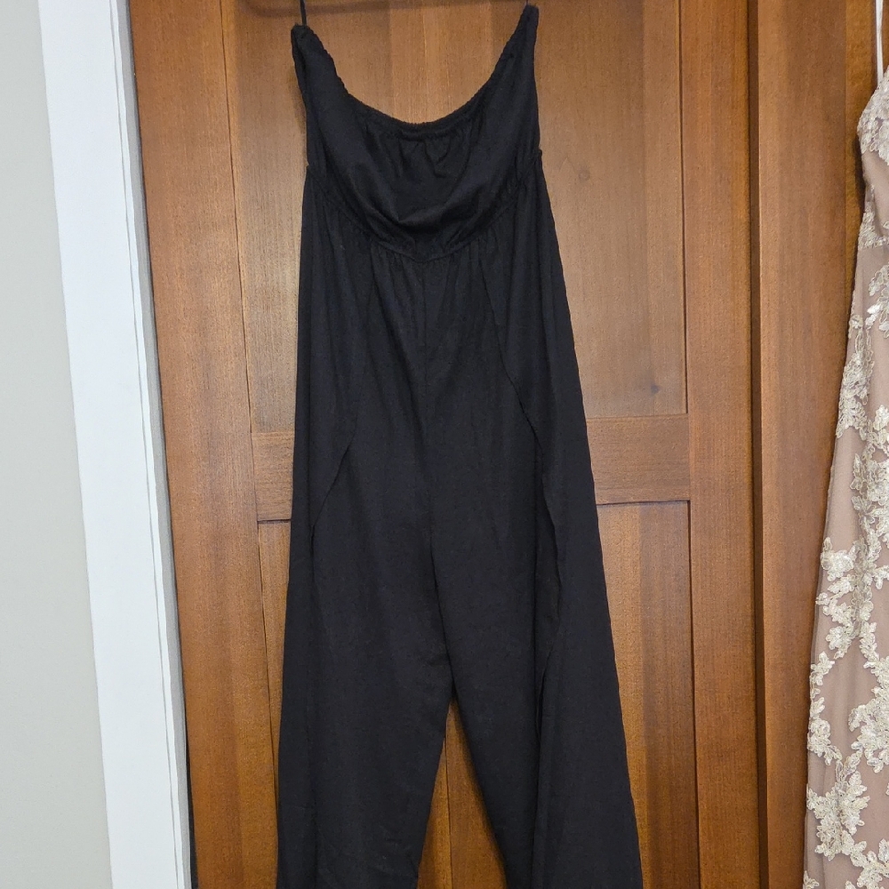 Strapless Black, Split Leg Jumpsuit